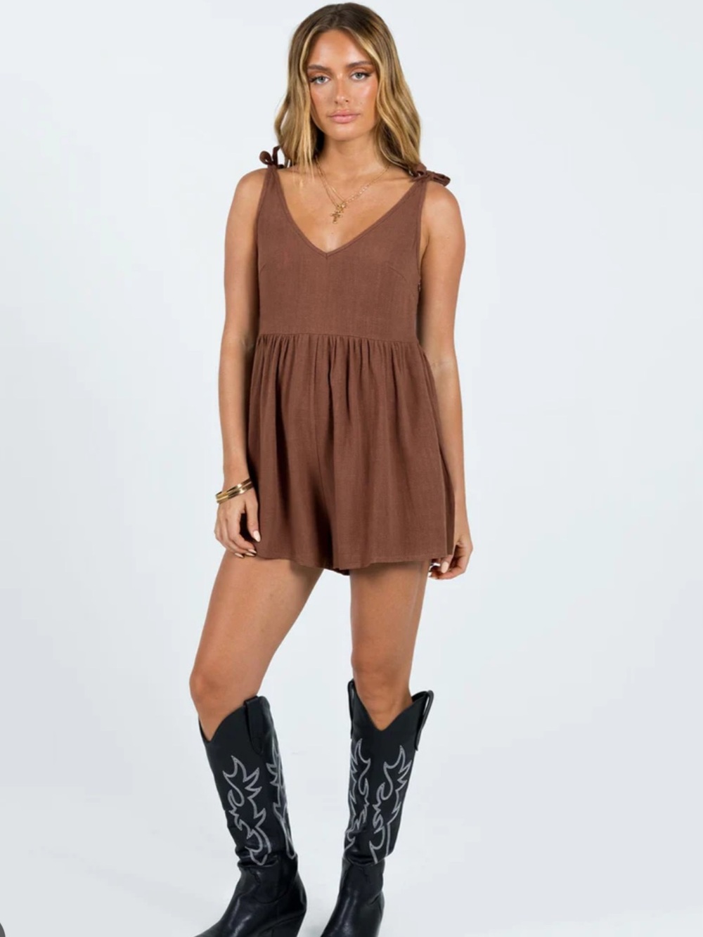 Princess Polly Brown V-Neck Sleeveless Summer Dress